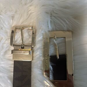 Michael Kors Brown and Black Reversible Belt Set with Gold Buckles